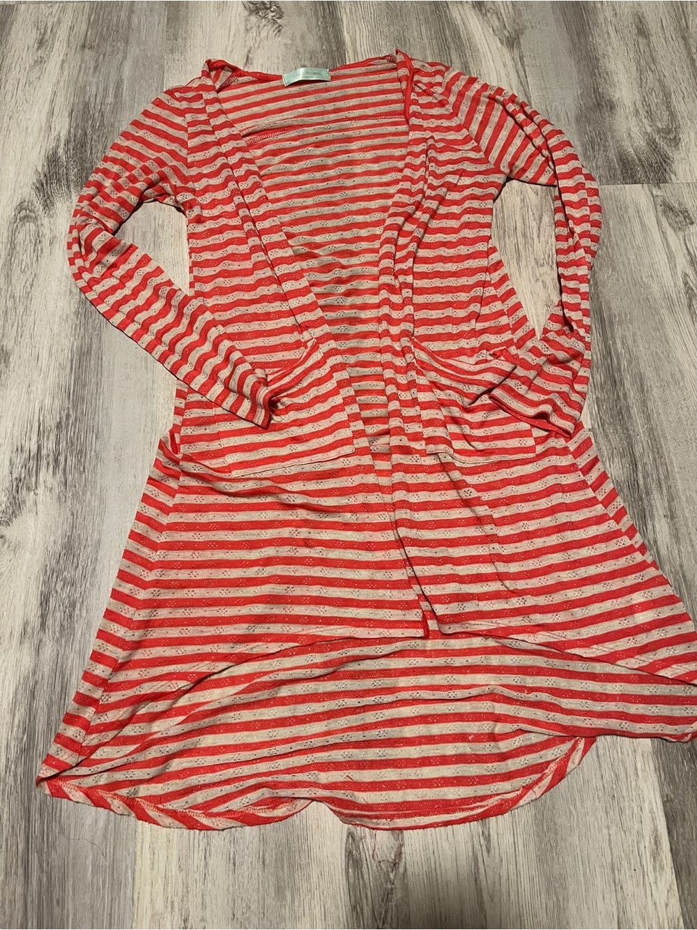 Striped Open-Front Long Sleeve Cardigan - Red & Cream